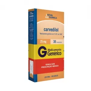 Carvedilol - 25mg, caixa com 30 comprimidos